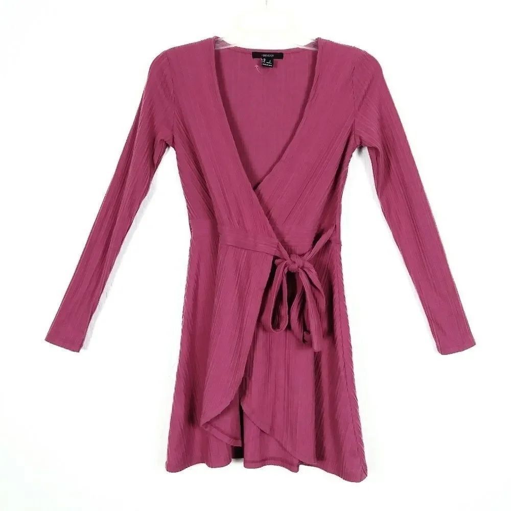 Forever 21 Mauve Pink Ribbed Long Sleeve Wrap Dress